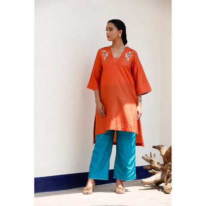 EEDA Basera Silk Embroidered Kurta and Pant