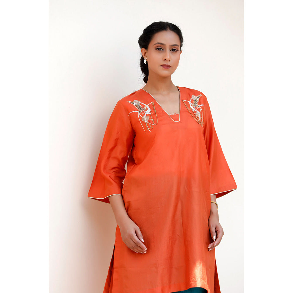 EEDA Basera Silk Embroidered Kurta and Pant