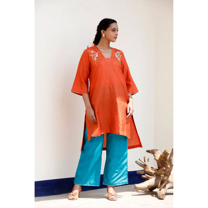 EEDA Basera Silk Embroidered Kurta and Pant