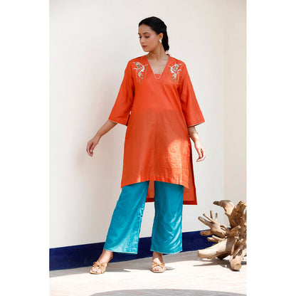 EEDA Basera Silk Embroidered Kurta and Pant