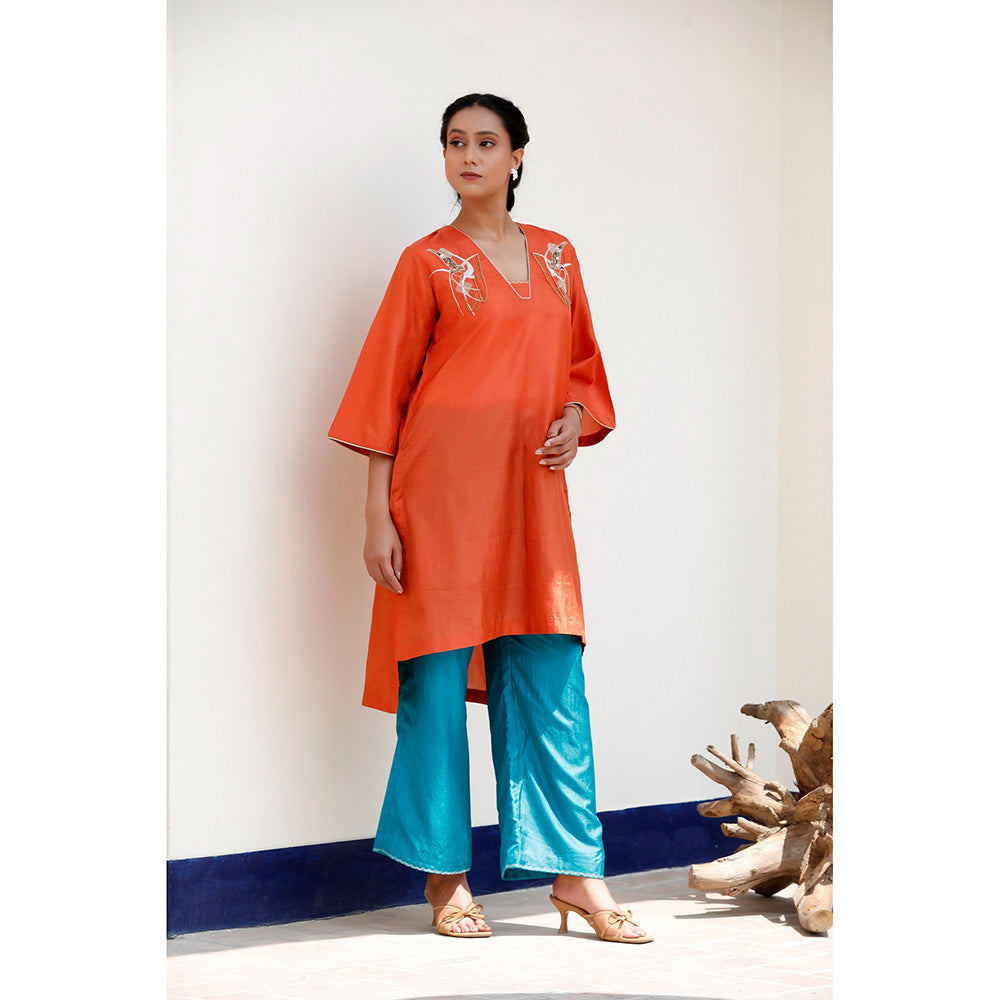 EEDA Basera Silk Embroidered Kurta and Pant