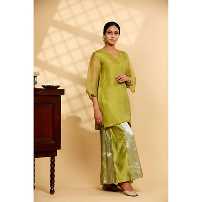 EEDA Green Solid Kurti with Palazzo