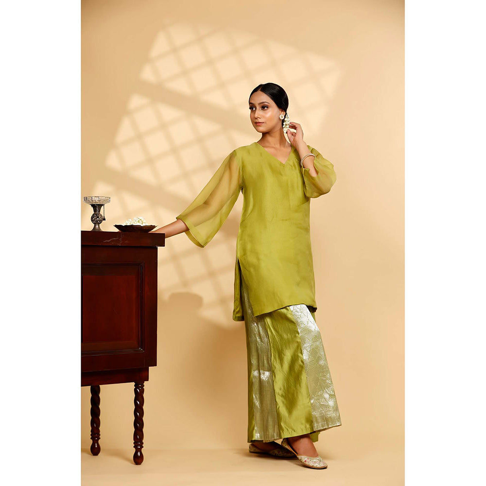 EEDA Green Solid Kurti with Palazzo