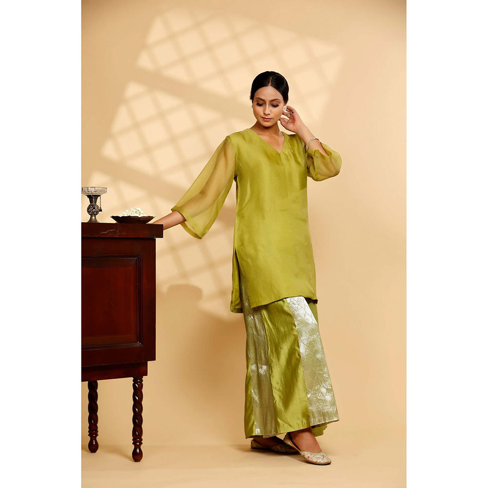 EEDA Green Solid Kurti with Palazzo