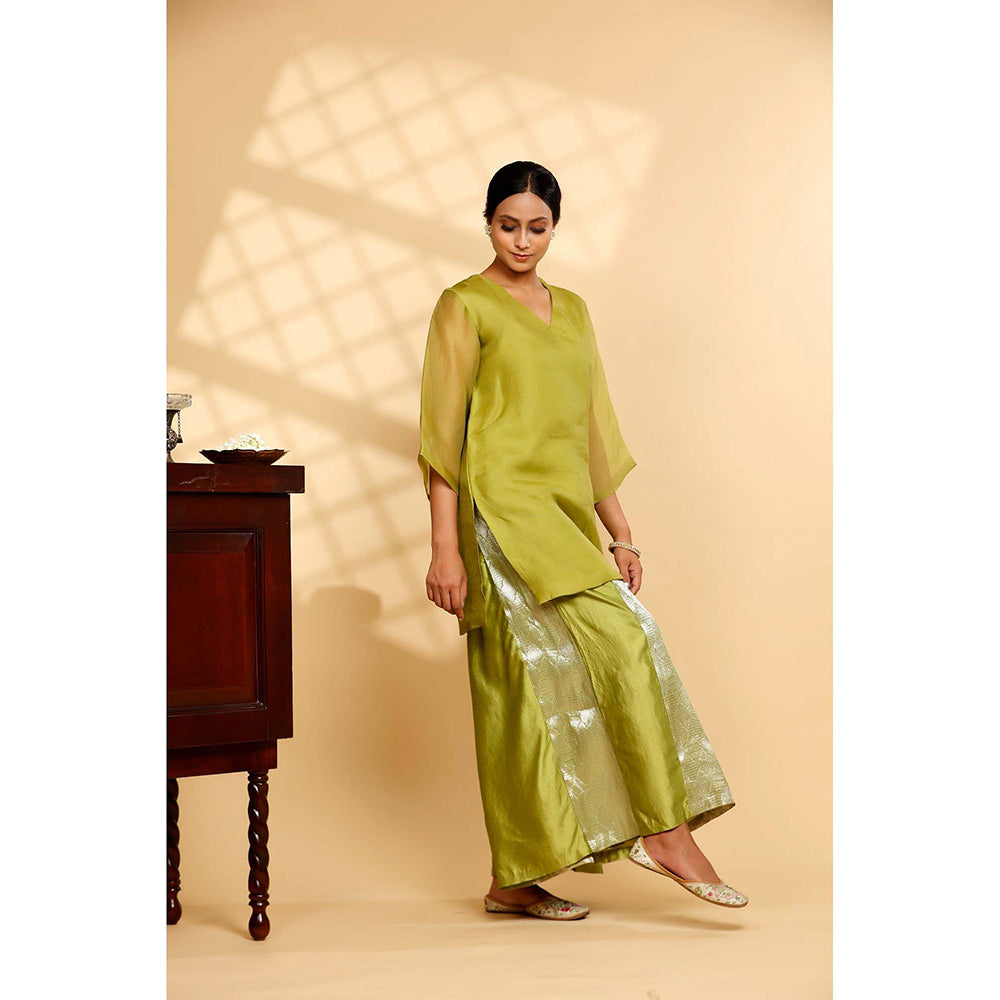 EEDA Green Solid Kurti with Palazzo