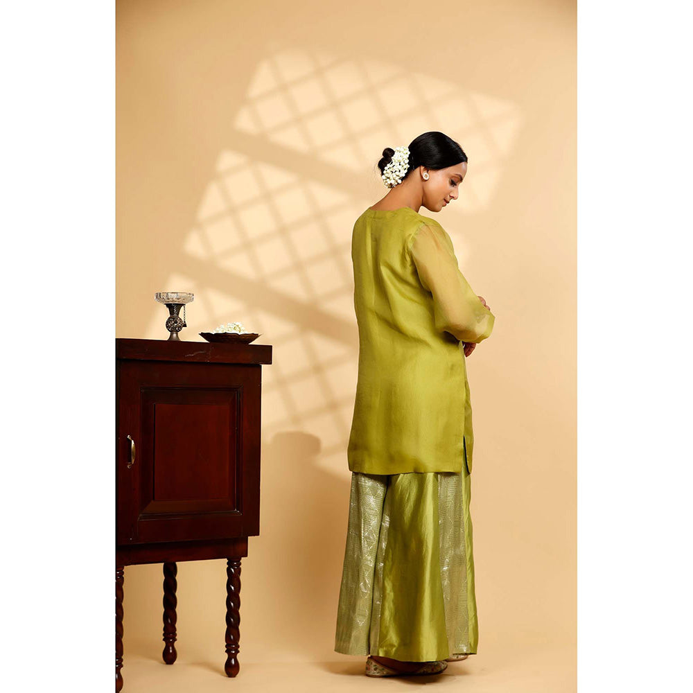 EEDA Green Solid Kurti with Palazzo