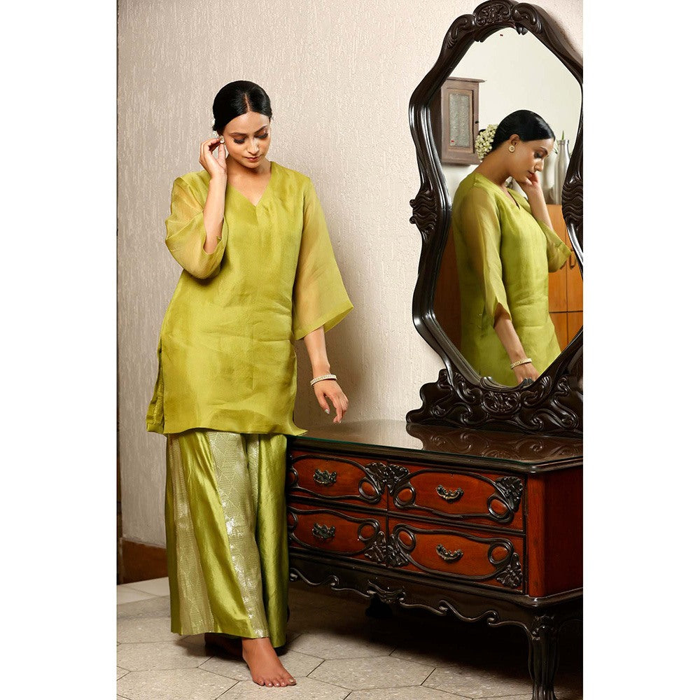 EEDA Green Solid Kurti with Palazzo