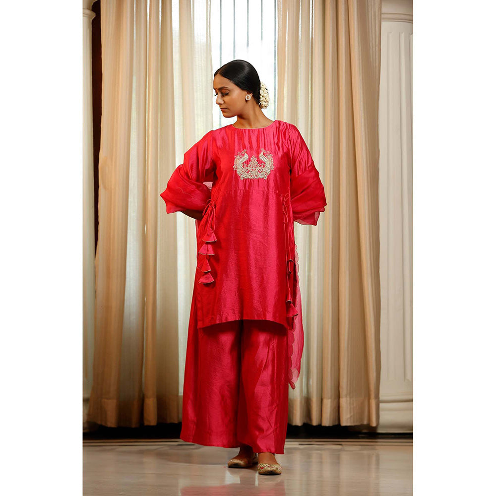 EEDA Pink Embroidered Kurti with Palazzo