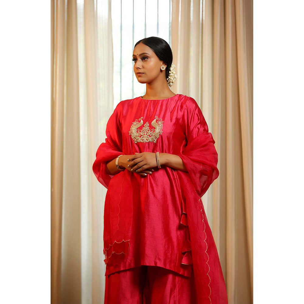 EEDA Pink Embroidered Kurti with Palazzo