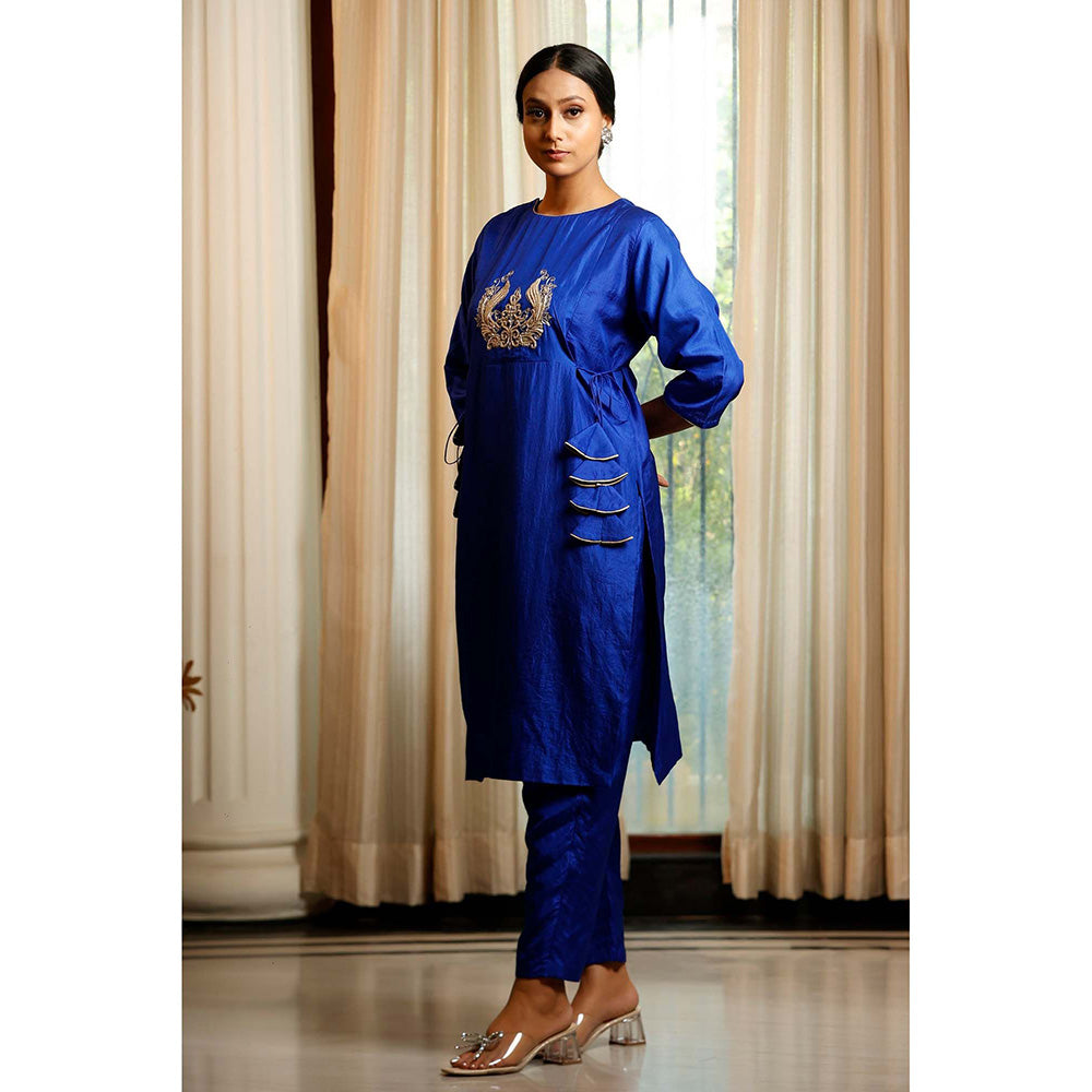 EEDA Blue Embroidered Kurta with Pant
