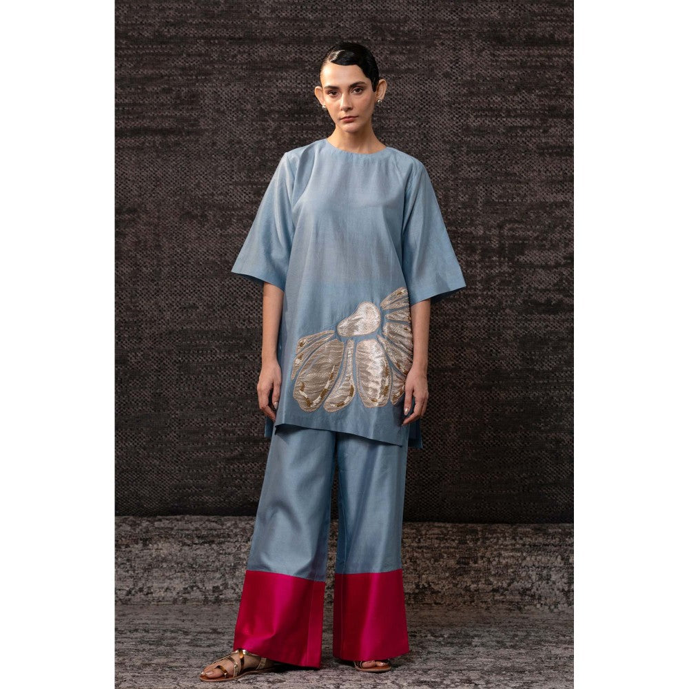 EEDA Blue Flora Kurti with Palazzo