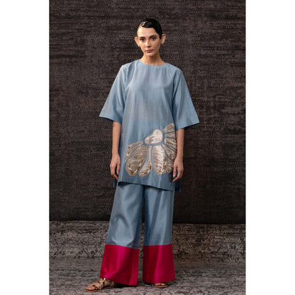 EEDA Blue Flora Kurti with Palazzo