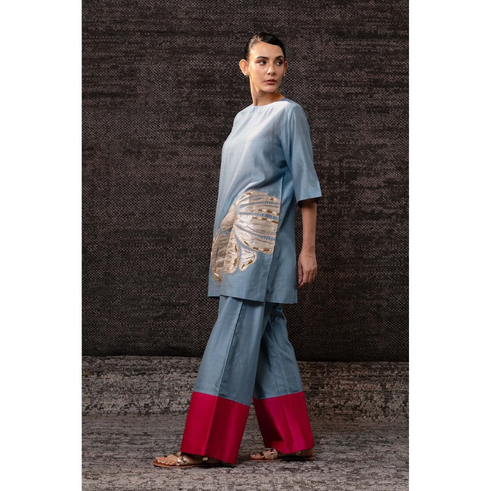 EEDA Blue Flora Kurti with Palazzo