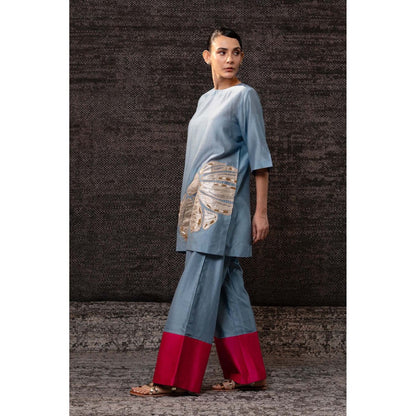 EEDA Blue Flora Kurti with Palazzo