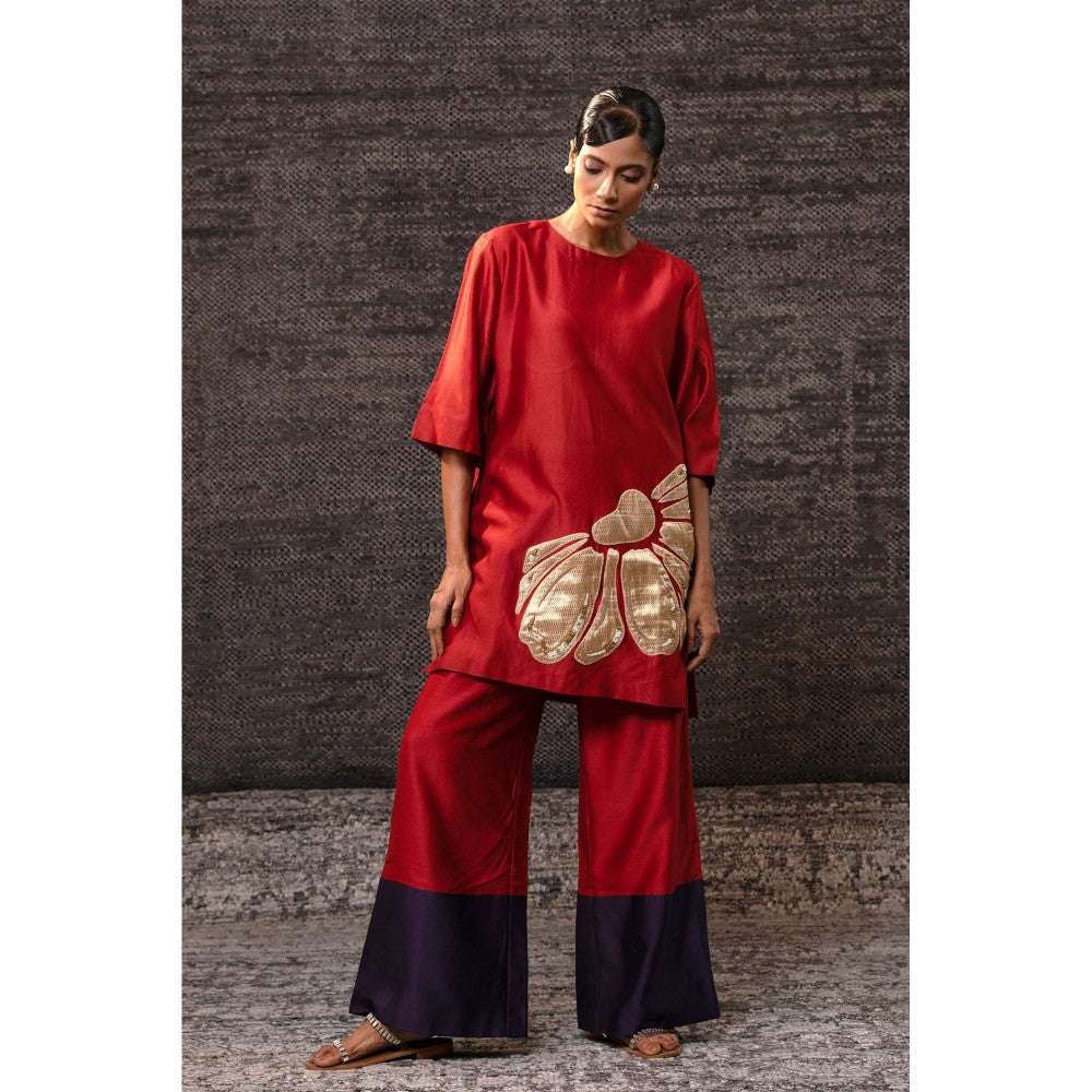 EEDA Red Flora Kurti with Palazzo