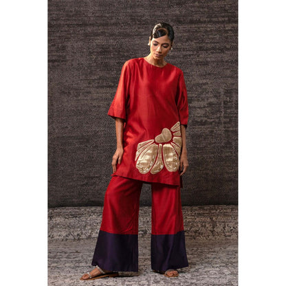 EEDA Red Flora Kurti with Palazzo