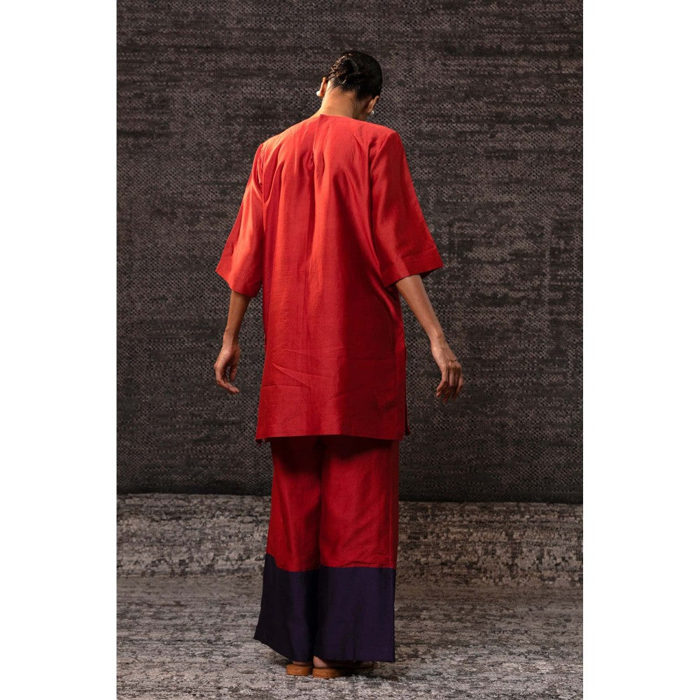 EEDA Red Flora Kurti with Palazzo