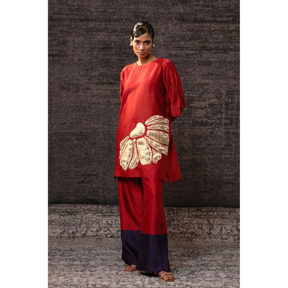 EEDA Red Flora Kurti with Palazzo