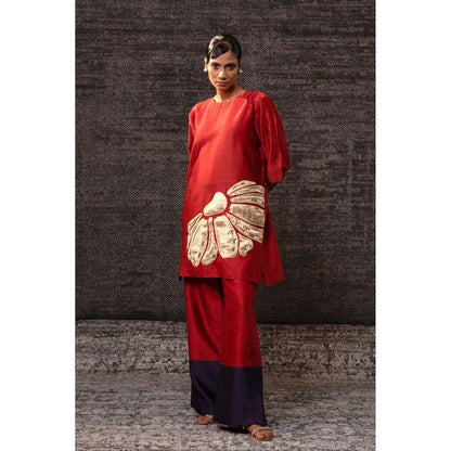 EEDA Red Flora Kurti with Palazzo