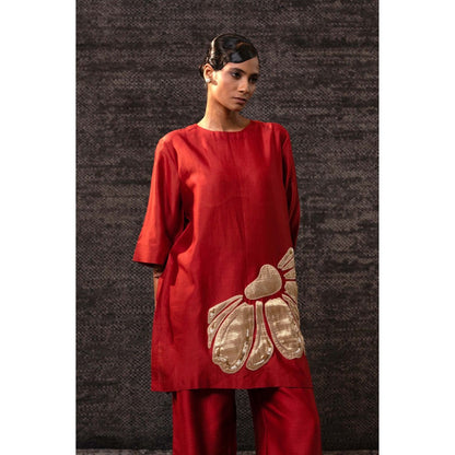 EEDA Red Flora Kurti with Palazzo