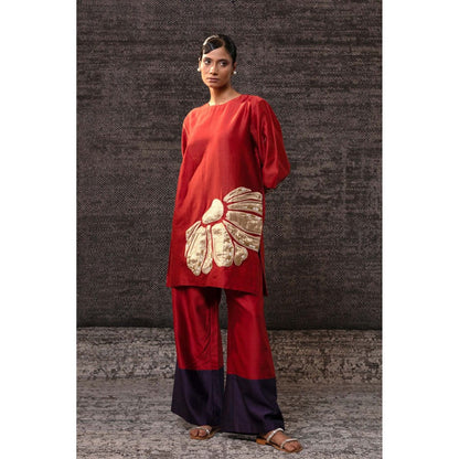 EEDA Red Flora Kurti with Palazzo