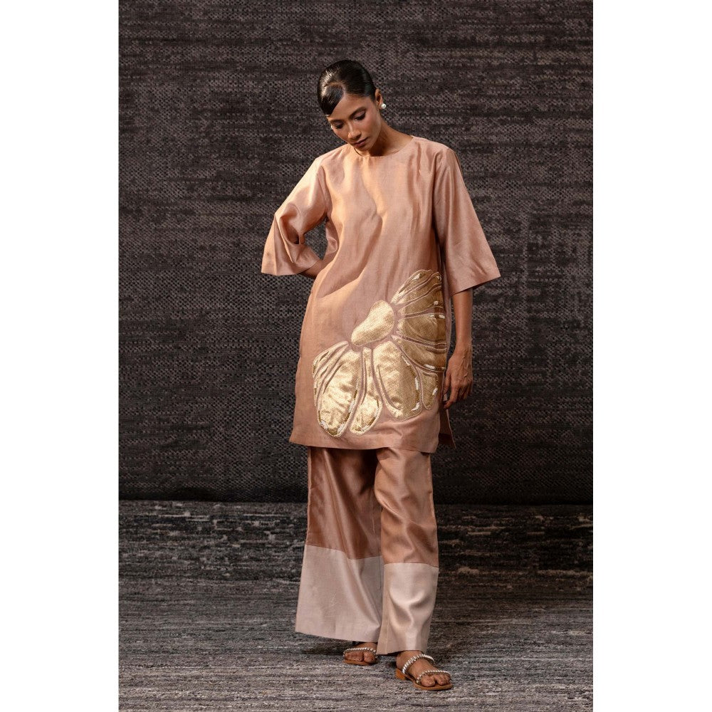 EEDA Beige Flora Kurti with Palazzo