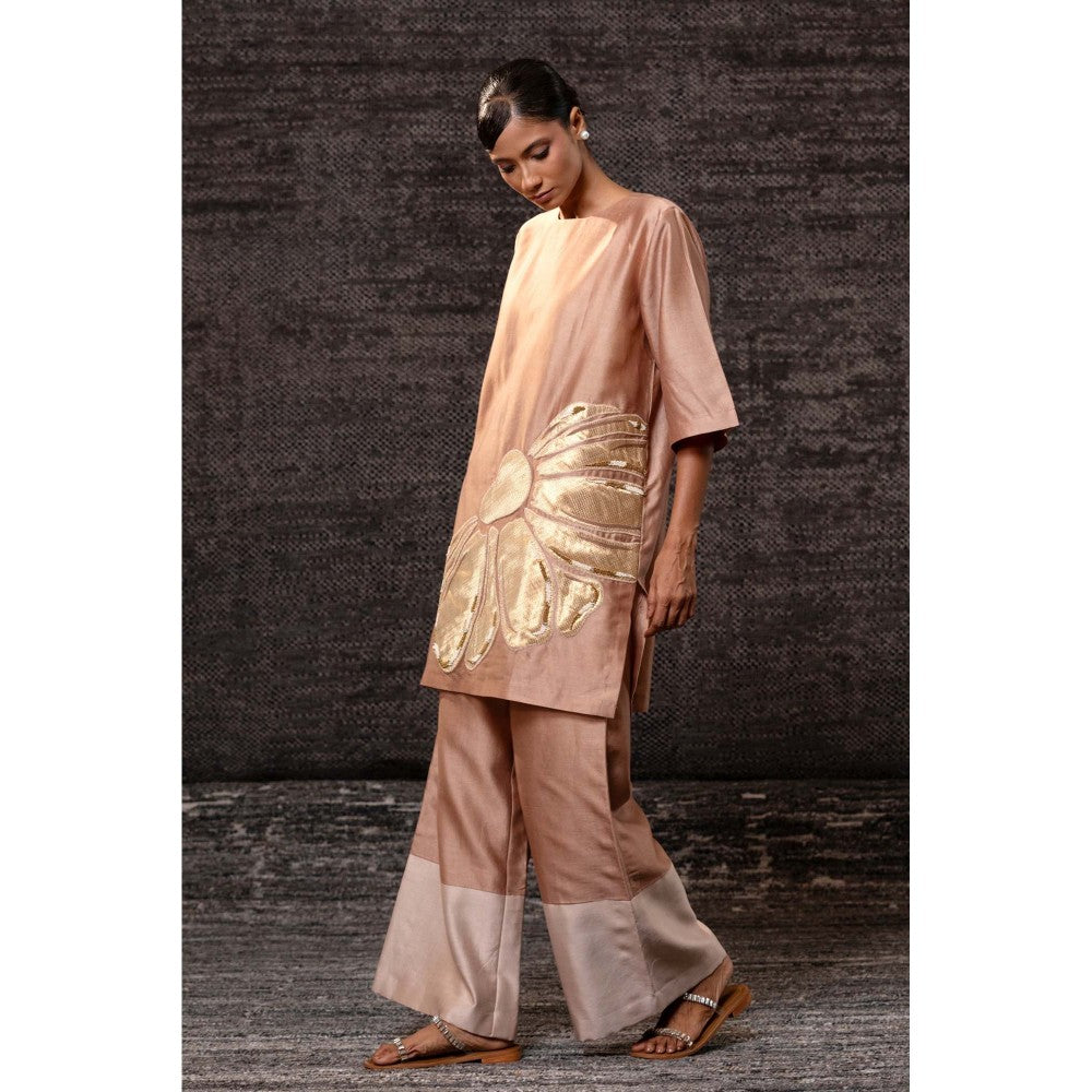 EEDA Beige Flora Kurti with Palazzo