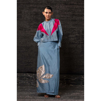 EEDA Blue Shirt with Skirt