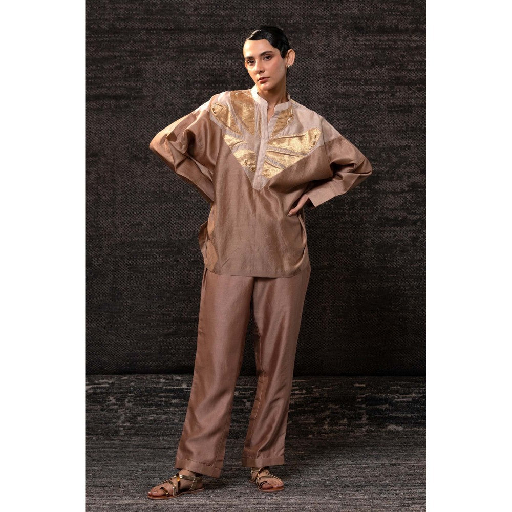 EEDA Brown Gulnar Vinsert Rosewood Co-Ord Set