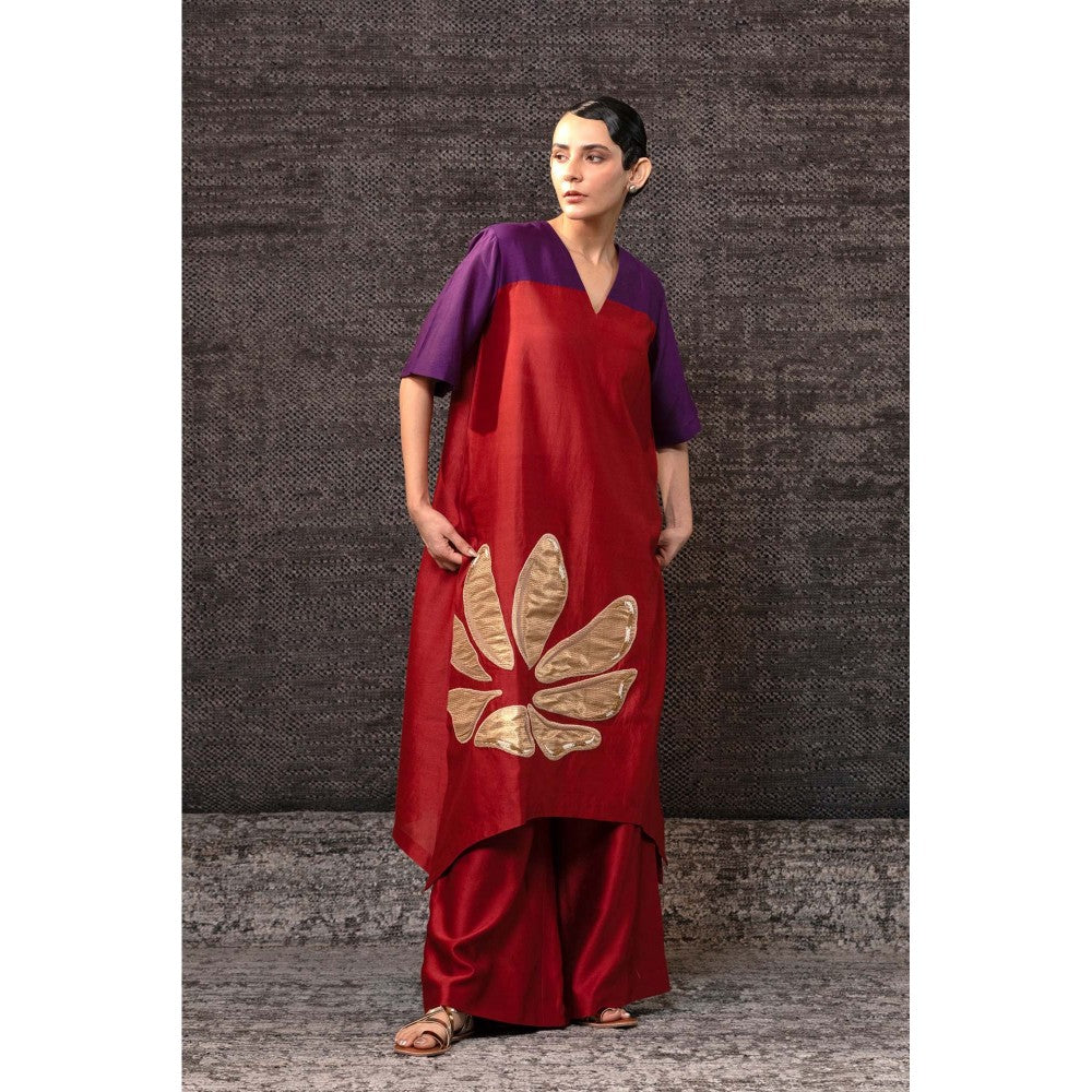 EEDA Red Long Kurta with Palazzo