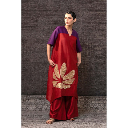 EEDA Red Long Kurta with Palazzo