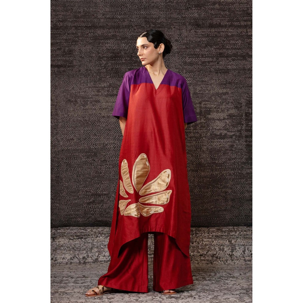 EEDA Red Long Kurta with Palazzo