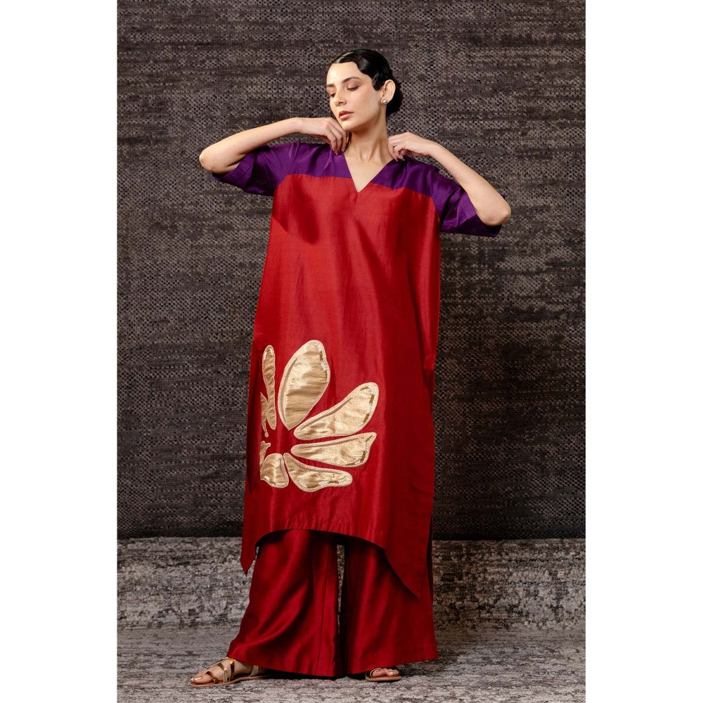 EEDA Red Long Kurta with Palazzo