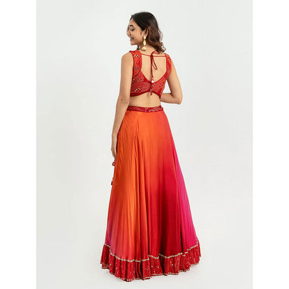 EESHA GUPTA Women Red Tie & Dye Lehenga with Choli and Dupatta (Set of 3)