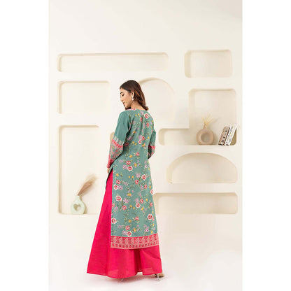 EESHA GUPTA Women Teal Floral Kurta with Palazzo and Dupatta (Set of 3)