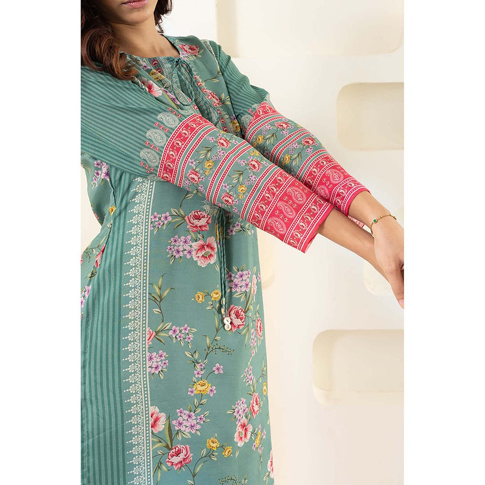 EESHA GUPTA Women Teal Floral Kurta with Palazzo and Dupatta (Set of 3)