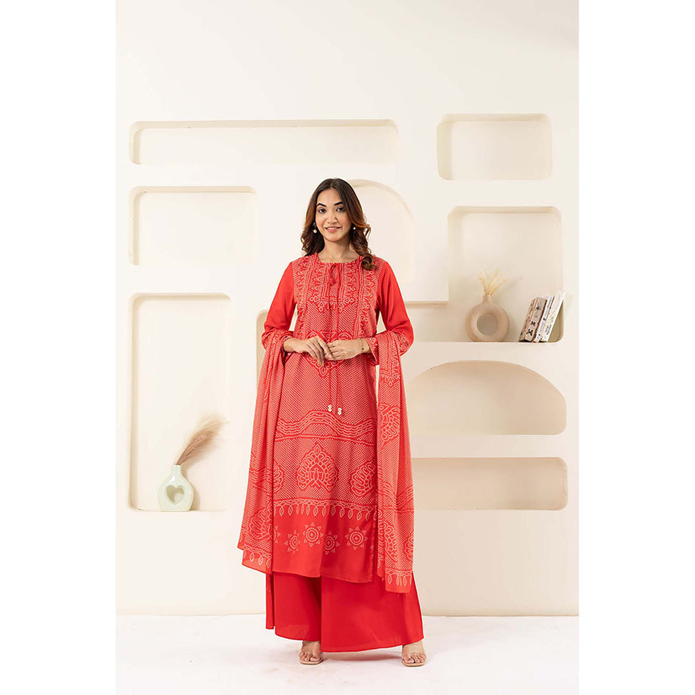 EESHA GUPTA Women Red Printed Kurta with Palazzo and Dupatta (Set of 3)
