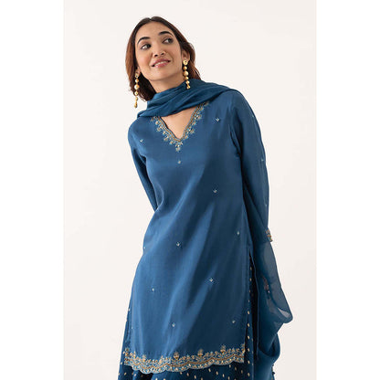 EESHA GUPTA Women Blue Printed Kurta with Sharara and Dupatta (Set of 3)