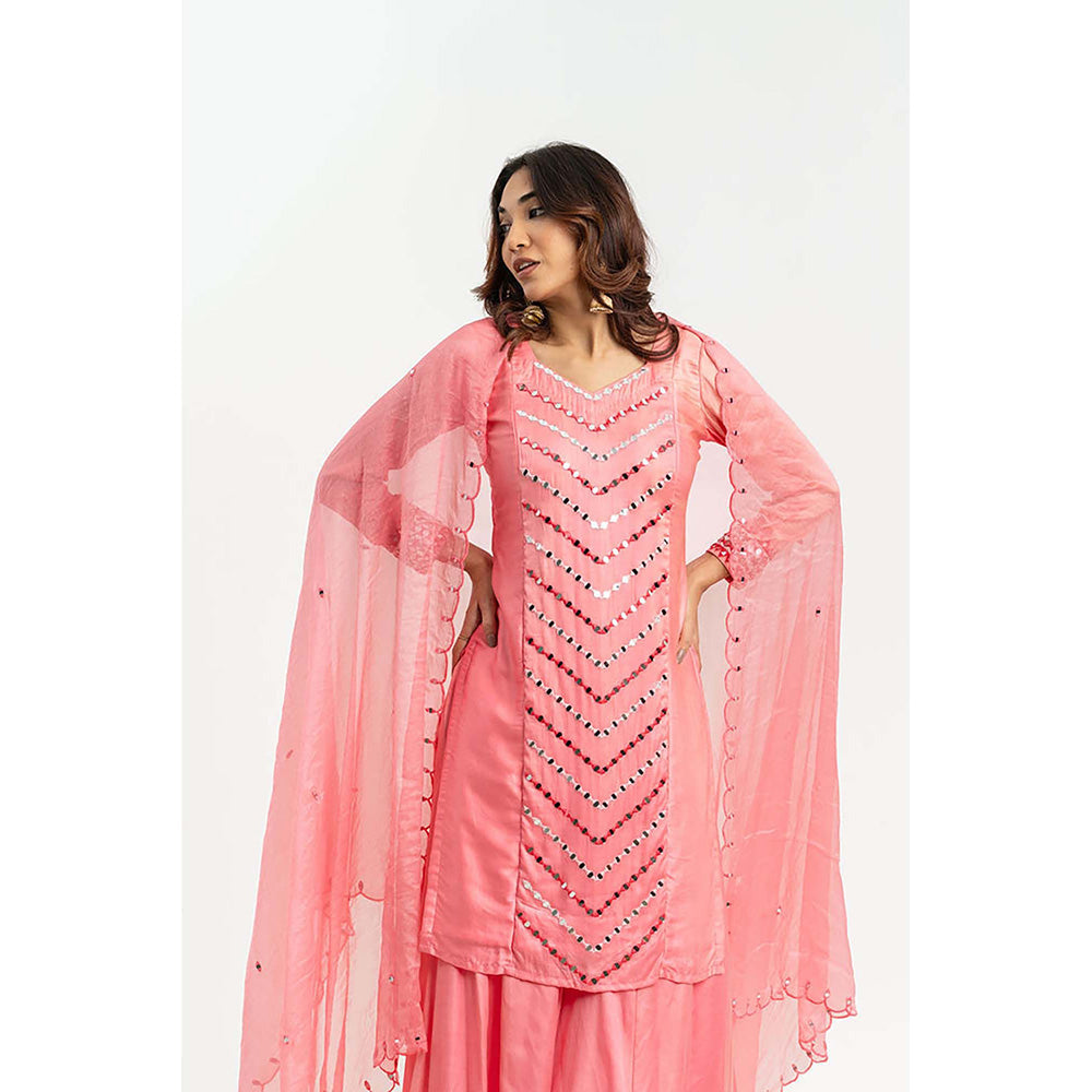 EESHA GUPTA Women Pink Embroidered Kurta with Sharara and Dupatta (Set of 3)