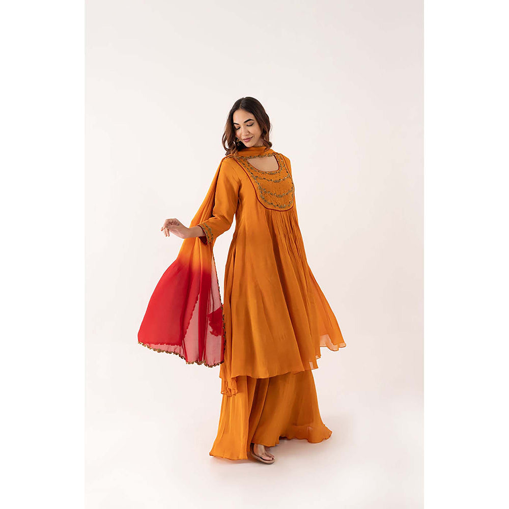 EESHA GUPTA Orange Chinnon Kurta with Palazzos & Dupatta (Set of 3)