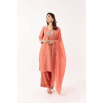 EESHA GUPTA Peach Crystal Kurta with Pant & Dupatta (Set of 3)