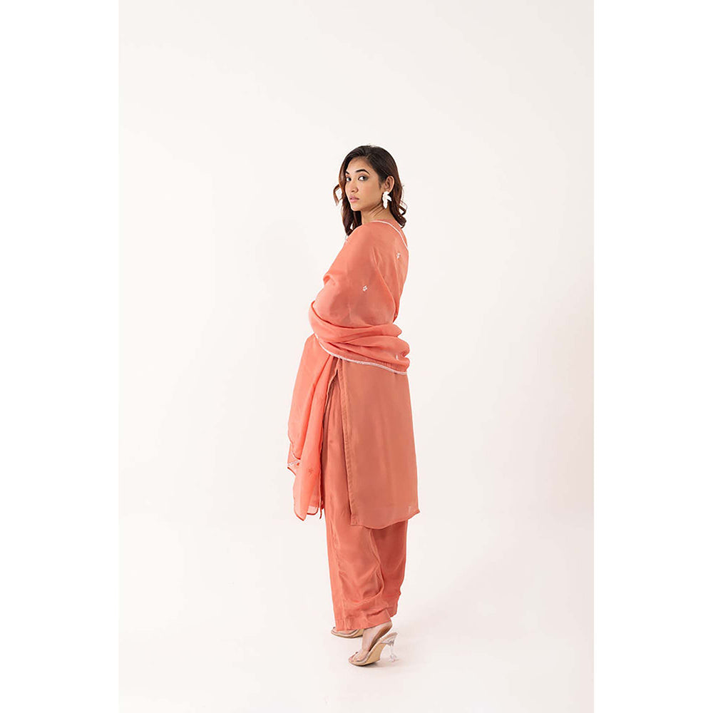 EESHA GUPTA Peach Crystal Kurta with Pant & Dupatta (Set of 3)