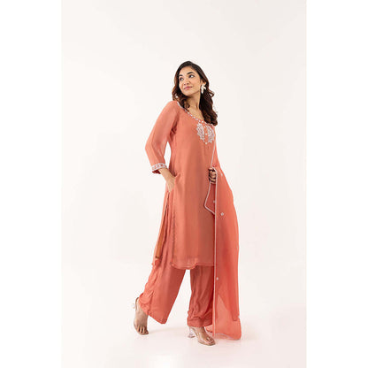EESHA GUPTA Peach Crystal Kurta with Pant & Dupatta (Set of 3)