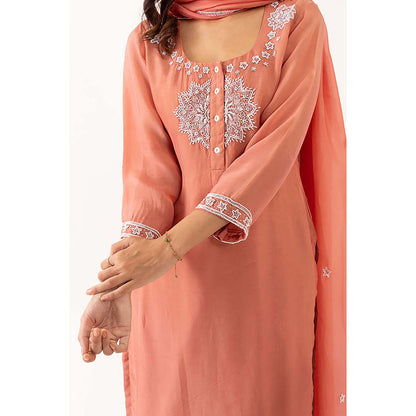 EESHA GUPTA Peach Crystal Kurta with Pant & Dupatta (Set of 3)