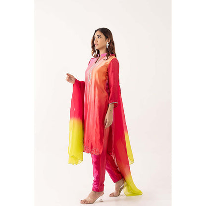 EESHA GUPTA Lotus Embroidered Shaded Kurta with Pant & Dupatta (Set of 3)