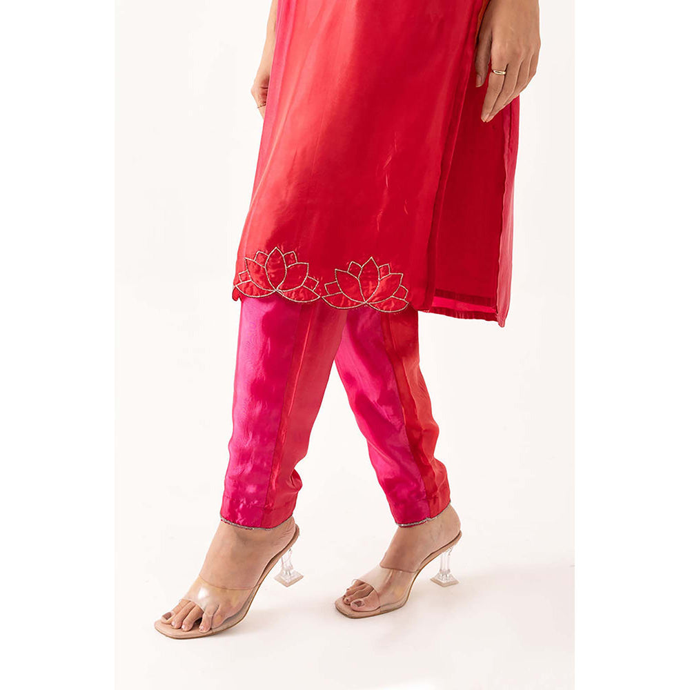 EESHA GUPTA Lotus Embroidered Shaded Kurta with Pant & Dupatta (Set of 3)
