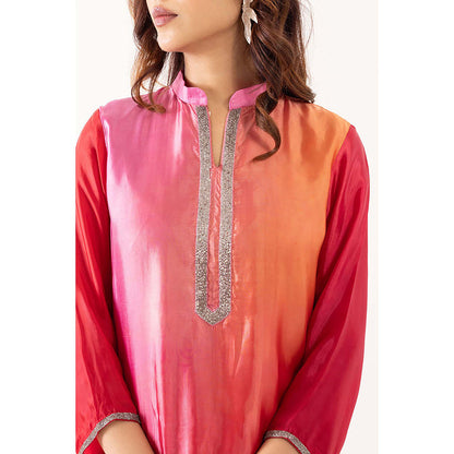 EESHA GUPTA Lotus Embroidered Shaded Kurta with Pant & Dupatta (Set of 3)