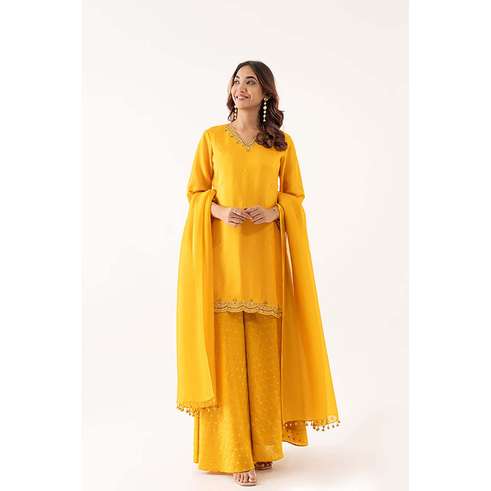 EESHA GUPTA Yellow Booti Silk Kurta with Palazzo & Dupatta (Set of 3)