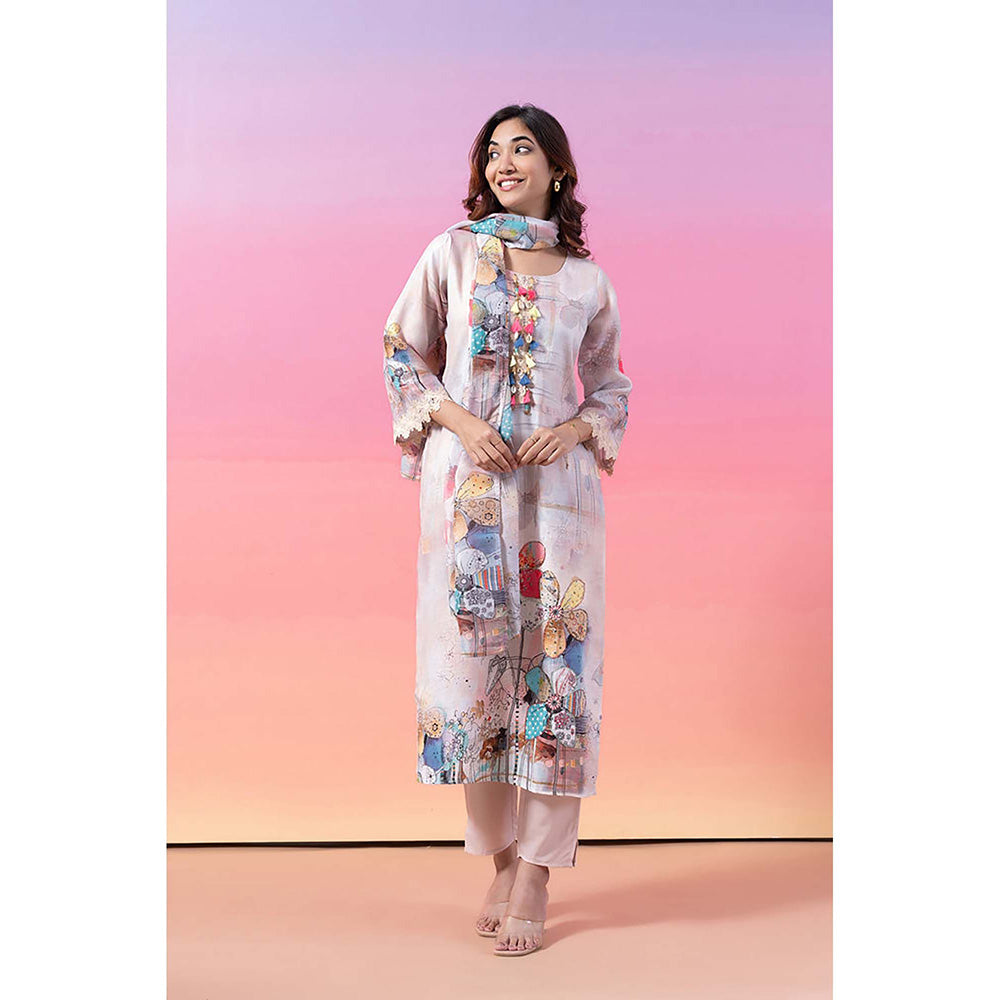 EESHA GUPTA Spring Valley Embroidered Kurta with Pant and Scarf (Set of 3)