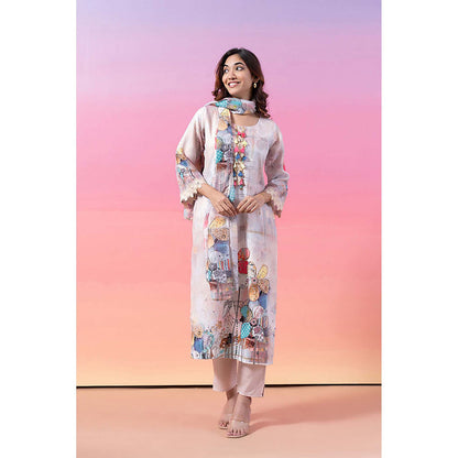 EESHA GUPTA Spring Valley Embroidered Kurta with Pant and Scarf (Set of 3)